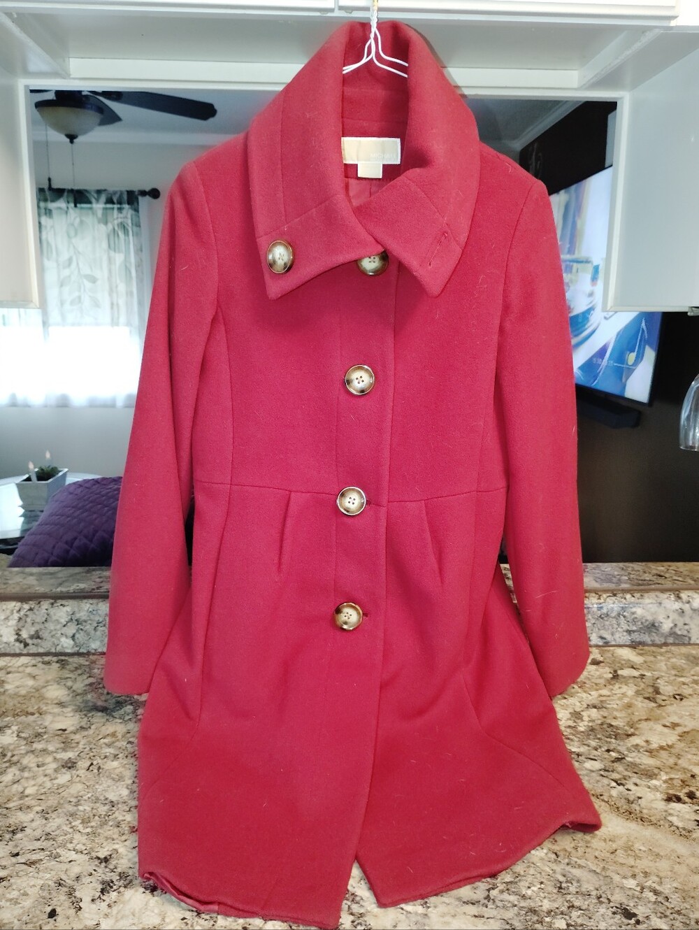 Michael Kors Red Wool Blend Portrait Collar Peacoat / Coat | Size 4 Like New